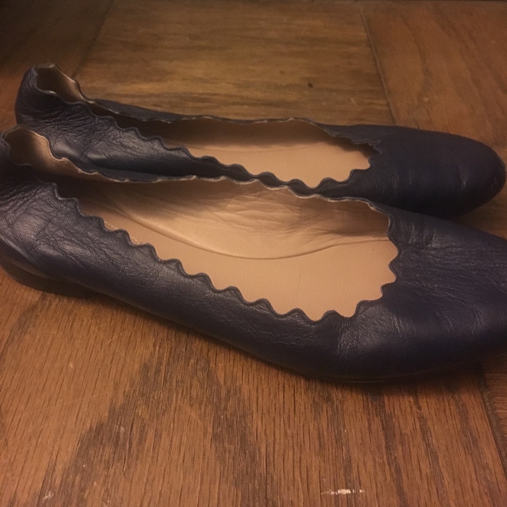 Chloe Navy Blue Scalloped Flats
